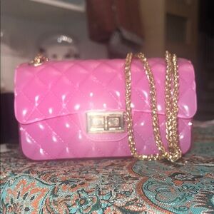 Pink PVC Quilted Chain Bag